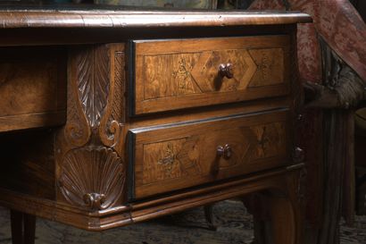 Flat desk in fruitwood veneer, work of the...