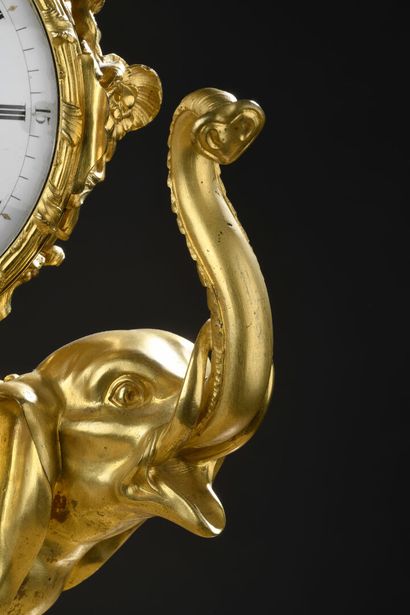 Chased and gilt bronze elephant clock signed...