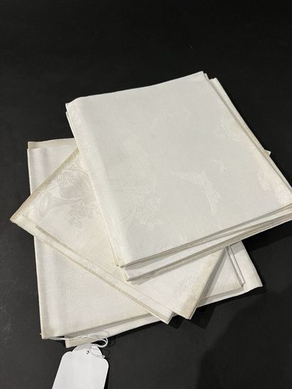 Part of a hunting service, nine linen damask...