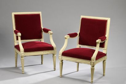 Pair of molded wood armchairs stamped P....