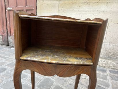 Rosewood veneered bedside table, partly from...