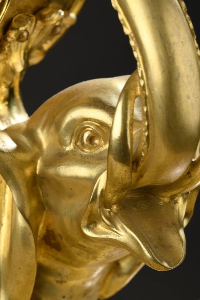 Chased and gilt bronze elephant clock signed...