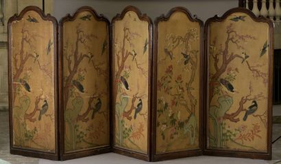 Large Louis XV period five-panel wooden screen
Decorated...