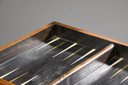 Walnut veneered game table stamped Hache...