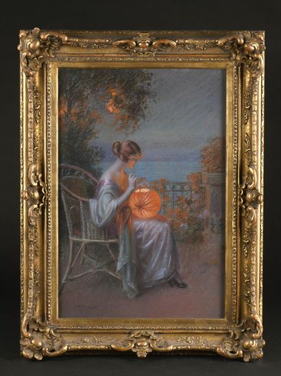 Delphin ENJOLRAS (1857-1945)
Femme à la couture
Pastel.
Signé...