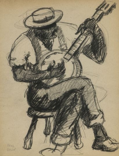 Paul COLIN (1892-1985) 
Joueur de jazz
Fusain.
Signé...