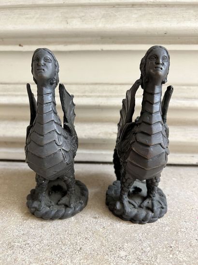 ITALY, 19th century 
Pair of dragons in bronze,...