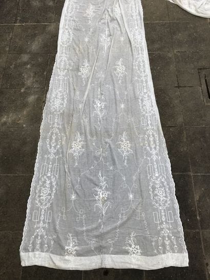 Pair of embroidered muslin curtains, late...