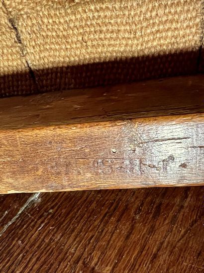 Molded and carved wood stool stamped I.B...