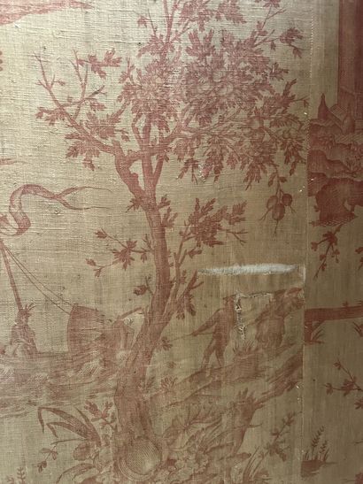 Four leaves screen, blackened wood frame,...
