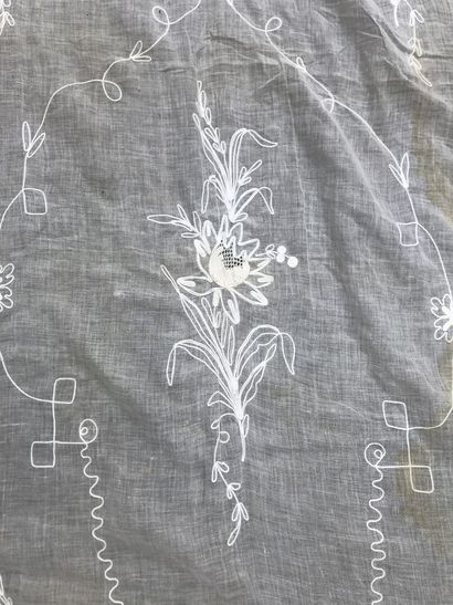 Pair of embroidered muslin curtains, late...
