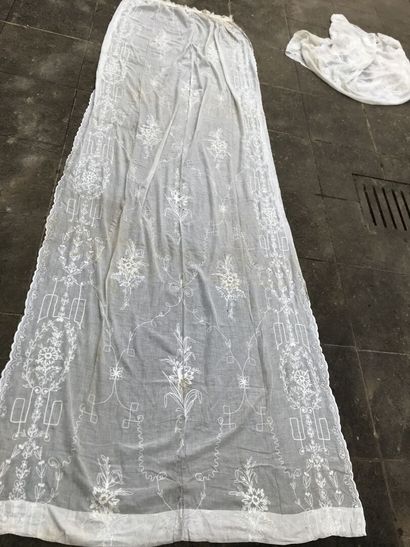 Pair of embroidered muslin curtains, late...