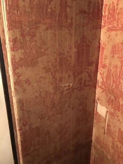 Four leaves screen, blackened wood frame,...