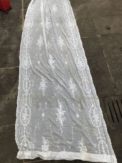 Pair of embroidered muslin curtains, late...