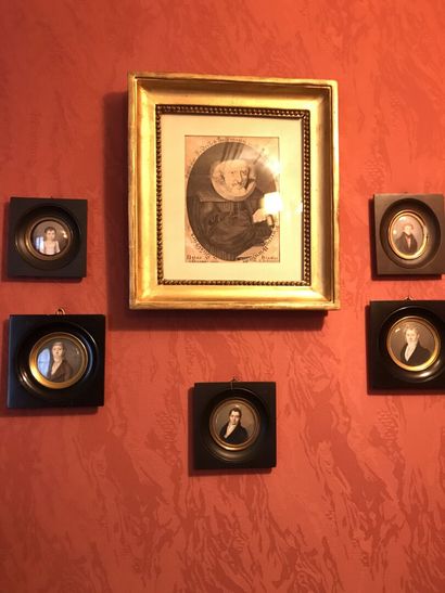 Five miniatures representing men and children,...