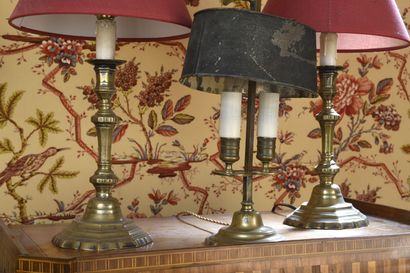 Pair of candlesticks in old silver plated...