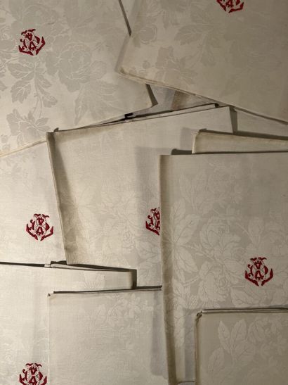 A dozen linen damask napkins, Second Empire,...