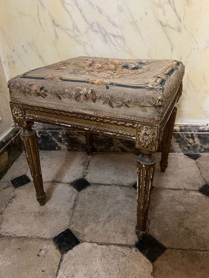 Louis XVI style square stool in molded and...