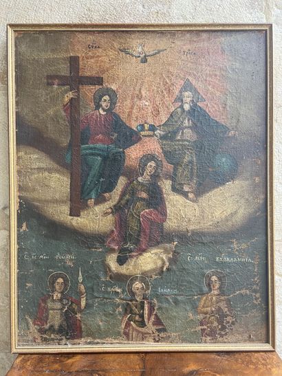 Lot of four oils on canvas, wood or cardboard,...