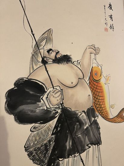 CHINE, XIXe
Personnage tenant un poisson
Rouleau...