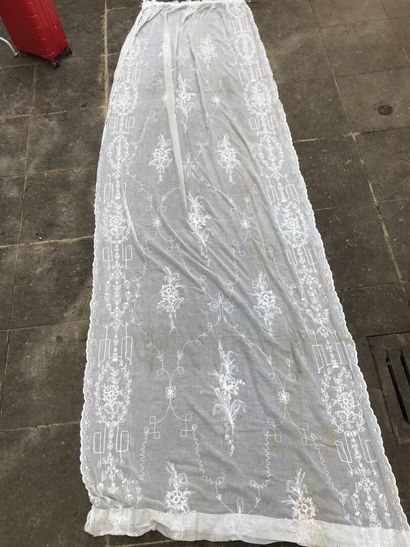 Pair of embroidered muslin curtains, late...