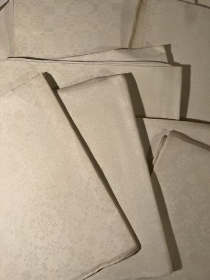 Set of ten large linen damask towels called...