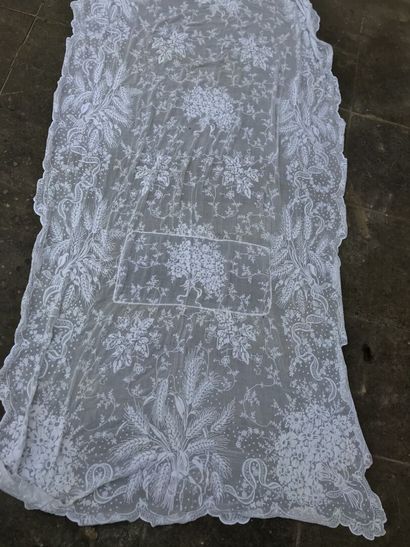 Pair of embroidered muslin curtains, late...