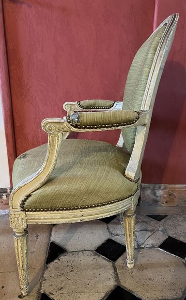 Louis XVI period cabriolet armchair in molded...