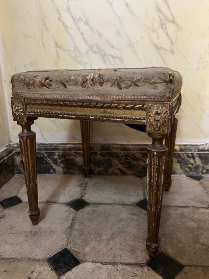 Louis XVI style square stool in molded and...