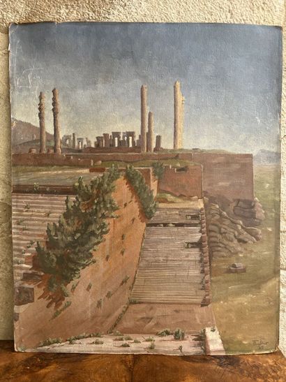 Lot of four oils on canvas, wood or cardboard,...