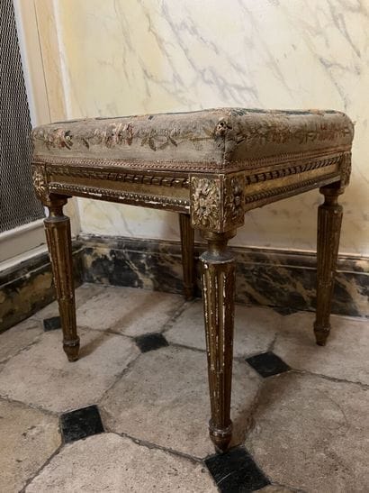 Louis XVI style square stool in molded and...