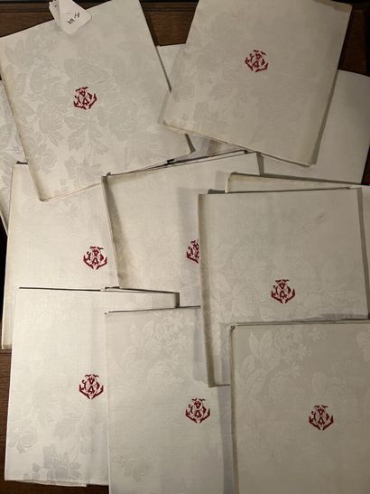 A dozen linen damask napkins, Second Empire,...