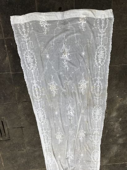Pair of embroidered muslin curtains, late...