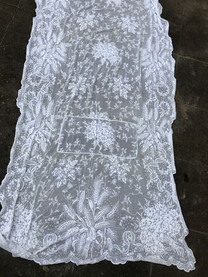 Pair of embroidered muslin curtains, late...