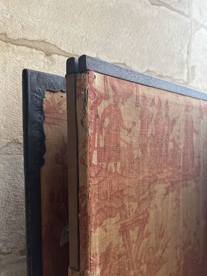Four leaves screen, blackened wood frame,...