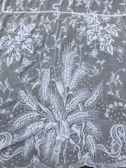 Pair of embroidered muslin curtains, late...