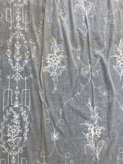 Pair of embroidered muslin curtains, late...