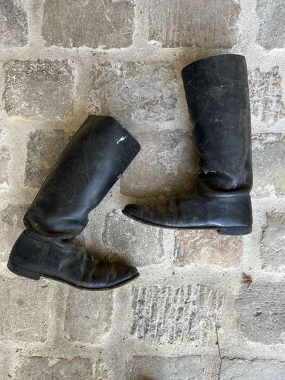 Pair of rider boots, black leather. EM (wear,...