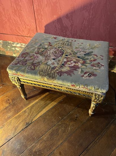 Small stool in molded wood, carved and gilded...