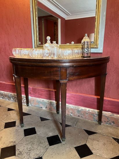 Mahogany and mahogany veneer half-moon table,...