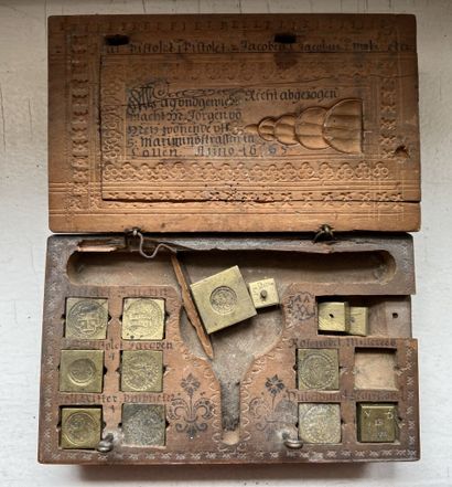 Round wooden box of Saint Lucia, decorated...