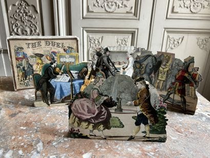The duel, four paintings with moving figures....