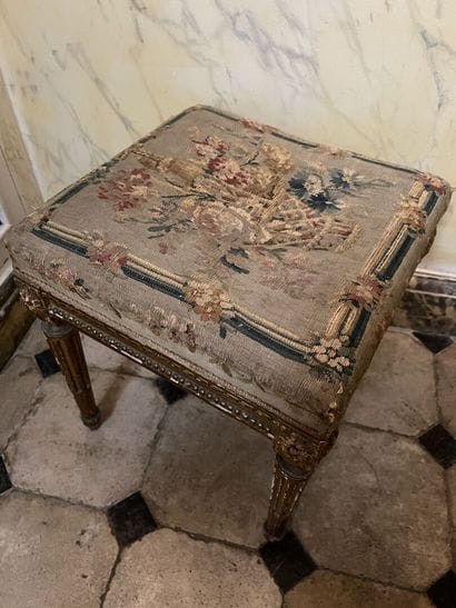 Louis XVI style square stool in molded and...