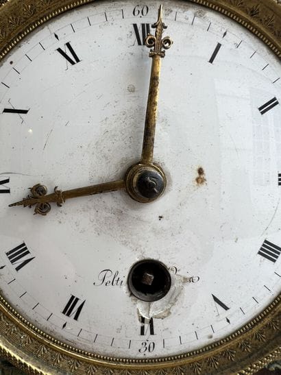 White and pink marble clock, chased and gilded,...