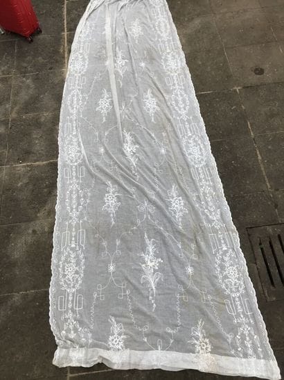 Pair of embroidered muslin curtains, late...