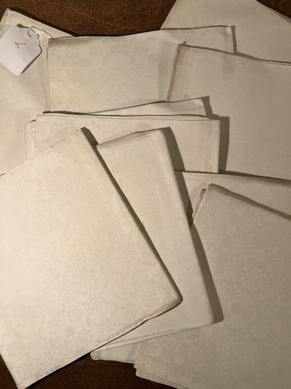 Set of ten large linen damask towels called...