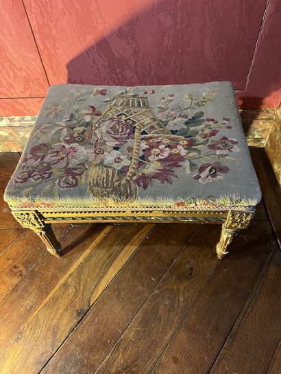 Small stool in molded wood, carved and gilded...