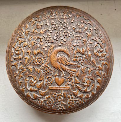 Round wooden box of Saint Lucia, decorated...