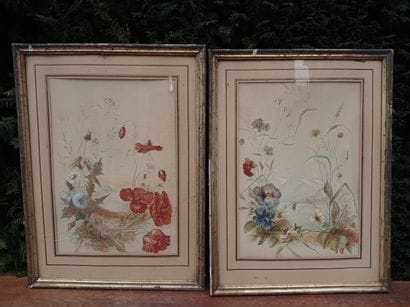 Two framed paintings with floral subjects,...