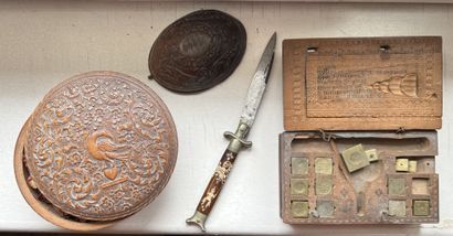 Round wooden box of Saint Lucia, decorated...